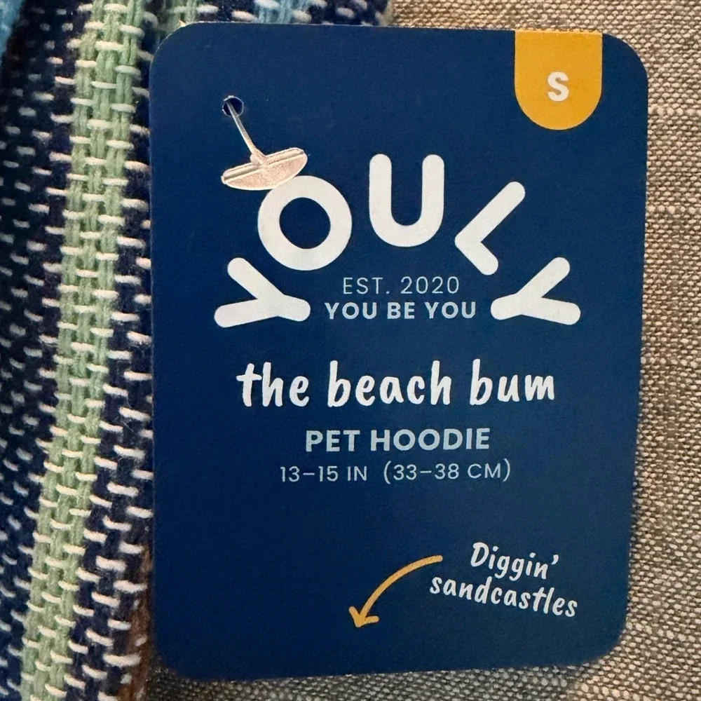 Youly Beach Bum Blue‎ Baja Hoodie Pet Dog Sweater Small 13-15in Striped Poncho